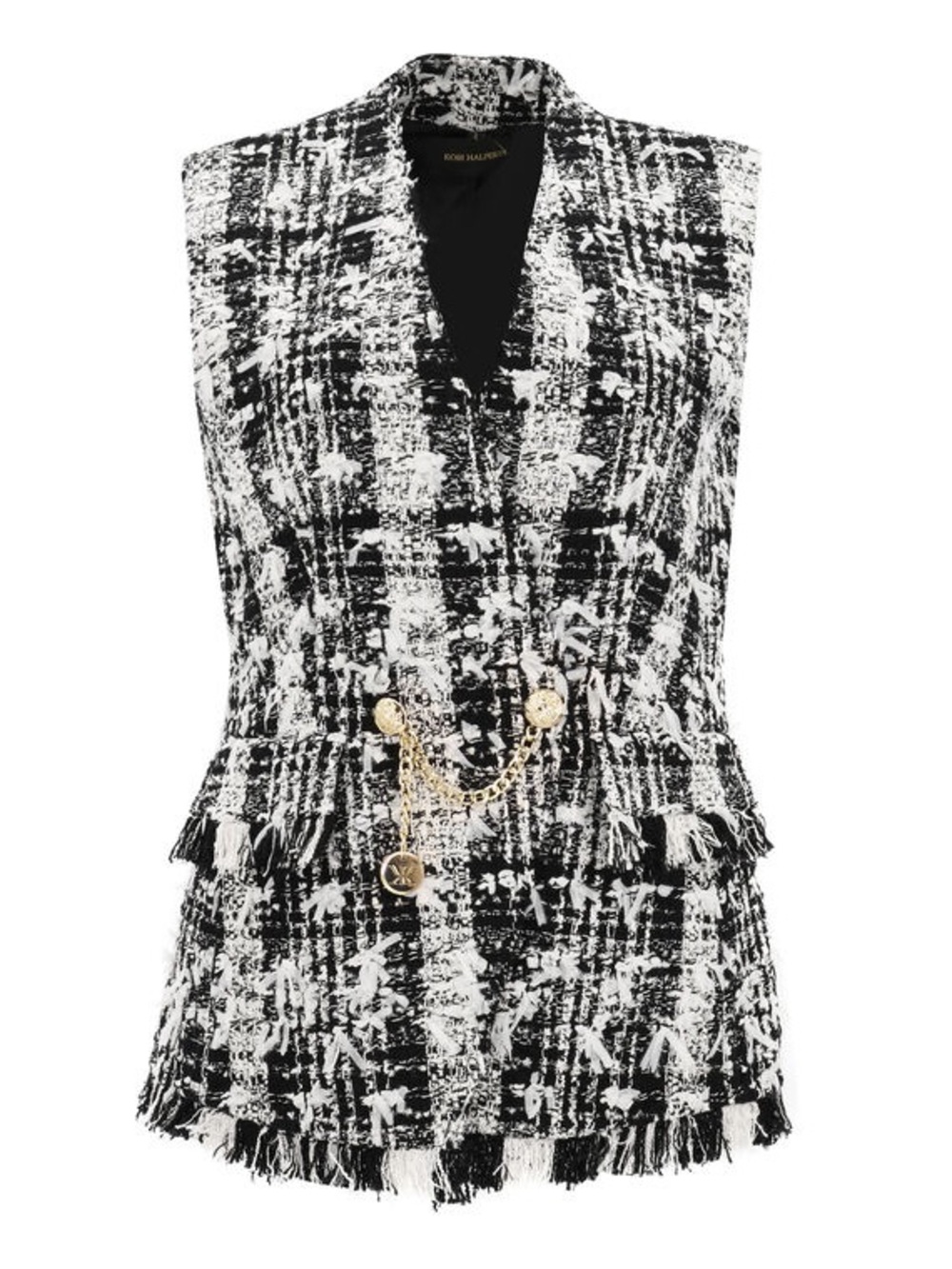 Kobi Halperin Danni Chain-Embellished Frayed Tweed Vest - Picture 2 of 6